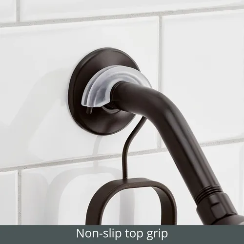 Miniatura 4 de mDesign Carrito de ducha colgante de acero metálico, estante organizador de 4 cestas para baño; sostiene cabezal de ducha de mano, manguera, champú