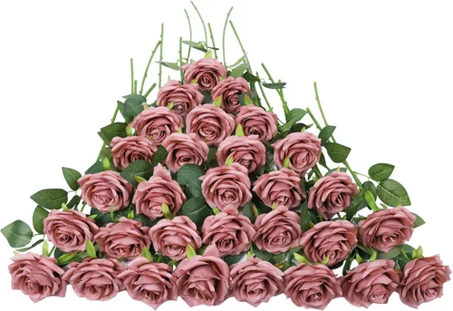 Miniatura 45 de LVEFIT 12 rosas artificiales de seda de color naranja quemado, ramo de rosas de seda de tallo largo para bodas, despedidas de soltera, fiestas