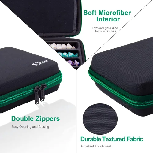 Miniatura 4 de SIQUK Estuche para dados DND, estuche organizador de dados con asa, bandeja ranurada extraíble con capacidad para 8 juegos de dados DND para Verde