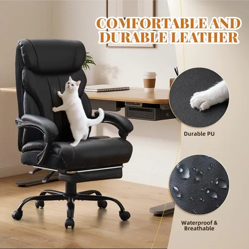 Miniatura 5 de Sillas de oficina grandes y altas con reposapiés, silla ergonómica para juegos de 500 libras de ancho, sillas de computadora ejecutivas reclinables