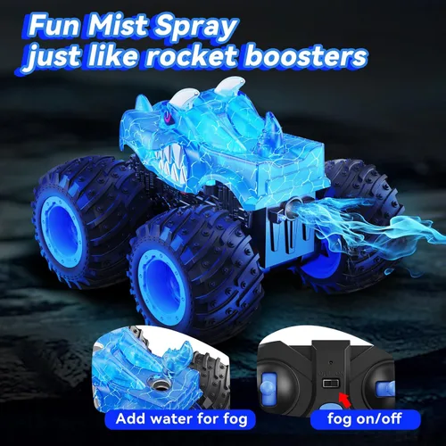 Miniatura 3 de AUUGUU Auto a control remoto, juguetes de camiones monstruos de 2.4 GHz con spray ligero, regalo de cumpleaños para niños de 3, 4, 5, 6, 7, 8