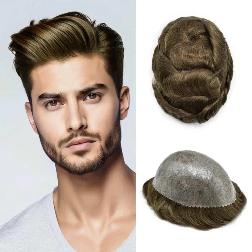 Miniatura 117 de Toupee for Men Hair Piece Real Human Hair Full Poly Skin Mens Toupee Mens Hair System Injected PU Hair System Invisible Hairpiece for