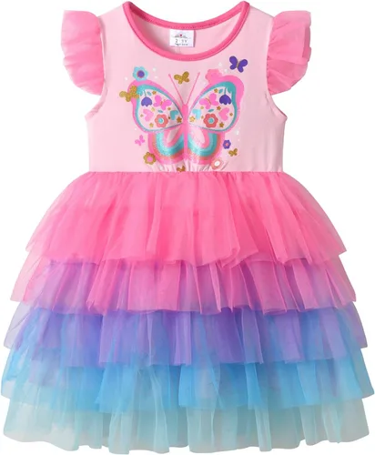 Miniatura 8 de DXTON Toddler Girls Tutu Dress: Cotton Bodice Layered Tulle Skirt, Mermaid Sparkle Birthday Party Dress for Kids 3–8 Years