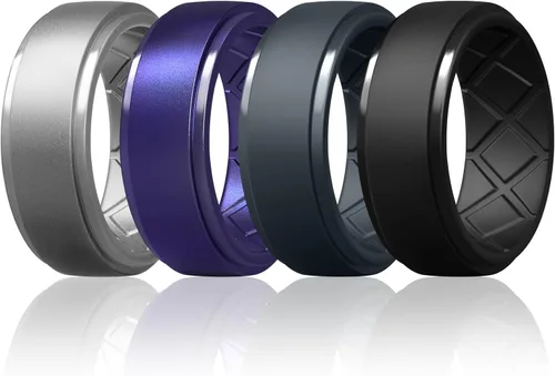 Miniatura 43 de Egnaro - Anillos de silicona para hombre, 25/64 pulgadas (10 mm) de ancho y 3/32 pulgadas (2.5 mm) de grosor, alianzas de boda de goma, paquete