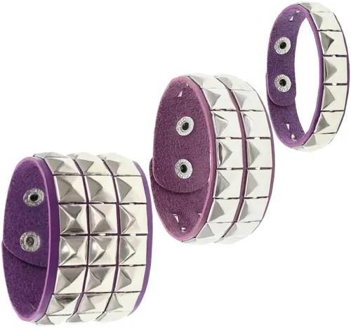Miniatura 6 de TURTLEDOVE Punk Leather Bracelet Set - 3PCS Goth Leather Wristband with Metal Studded - Cuff Bangle for Men Women Rojo