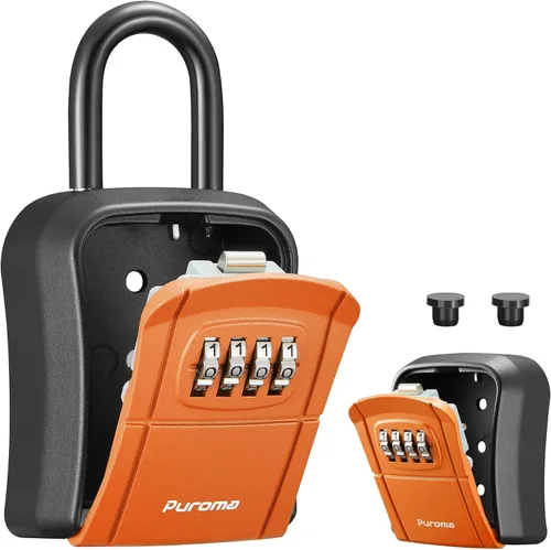 Miniatura 13 de Caja de seguridad con llave Puroma, caja de seguridad portátil con combinación, caja de almacenamiento de llaves para pared para llaves de casa, Gris