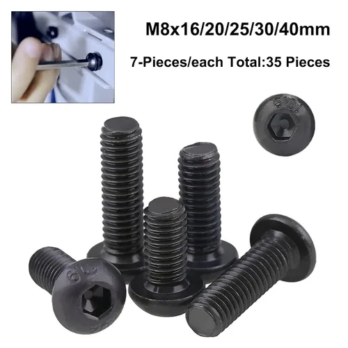 Miniatura 2 de 35 tornillos hexagonales de acero de aleación de grado 10.9 con cabeza de botón, óxido negro, M8 x 16/20/25/30/1.575 in Allen Head Hex Drive