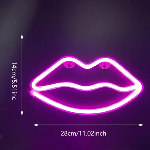 Miniatura 7 de ENUOLI Letreros de neón con forma de labios, luz nocturna rosa, luz de pared LED, luces de neón decorativas románticas para dormitorio, bar