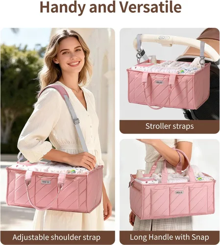 Miniatura 3 de Organizador de pañales extra grande – Cesta de almacenamiento grande para guardería con bolsillo con cremallera, correa para el hombro y ganchos