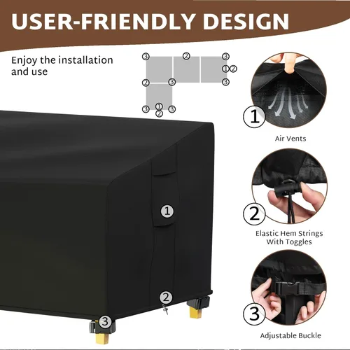Miniatura 2 de iBirdie Funda para muebles de patio al aire libre de 130 x 100 pulgadas, 128 x 99 pulgadas, 126 x 98 pulgadas, sofá modular en forma de L, Negro