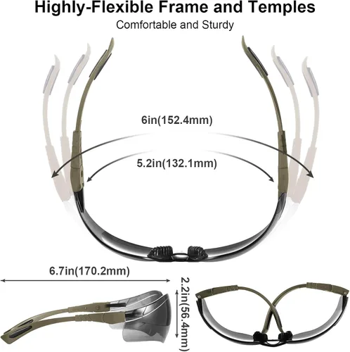 Miniatura 4 de xaegistac Gafas de tiro antivaho, protección ocular para el campo de tiro, lentes de seguridad ajustables con estuche rígido con cremallera Marco