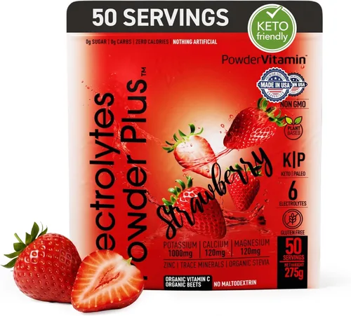 Miniatura 15 de Polvo de Electrolitos Plus (50 porciones), 0 calorías Keto, 0 azúcar, sin maltodextrina, 1000 mg de potasio, 120 mg de calcio, 120 mg de magnesio