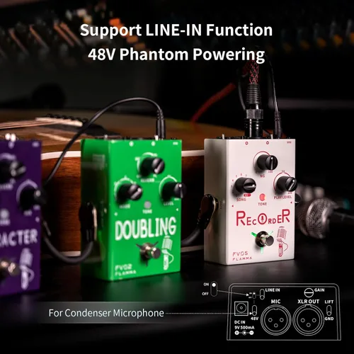 Miniatura 6 de FLAMMA FV05 Procesador de efectos vocales con grabadora de 70 minutos, puerta de ruido y efectos de reverberación para guitarra vocal, looper, pedal