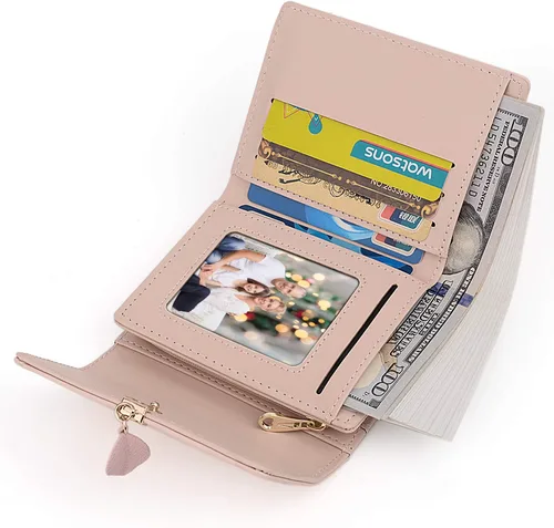 Miniatura 96 de UTO - Cartera pequeña RFID de piel sintética con dije de hoja, cierre de cremallera y tarjetero.