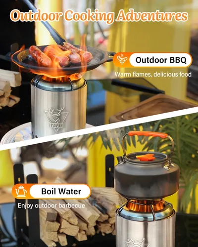 Miniatura 5 de YEFU Hoguera de mesa portátil: estufa de bajo humo para exteriores y patio, fogata de mesa de combustión segura alimentada por pellets y madera