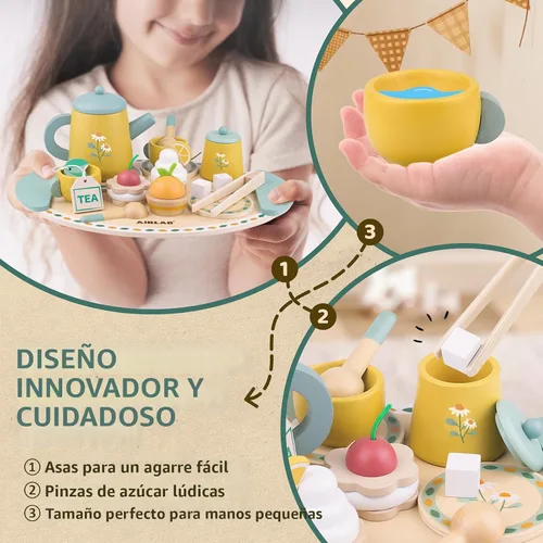 Miniatura 3 de Juegos de té para niños pequeños de 3 a 5 años, regalo de cumpleaños para niñas, princesa de 3 años, fiesta de madera, juguetes de alimentos