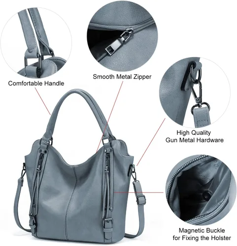 Miniatura 38 de Bolso Hobo oculto para mujer, de piel sintética, bolso cruzado de hombro, bolsa grande con funda desmontable