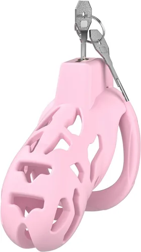 Miniatura 7 de Jaula de castidad masculina, dispositivos de castidad pequeños con anillos de 5 tamaños y bloqueo invisible para hombre, equipo de bondage