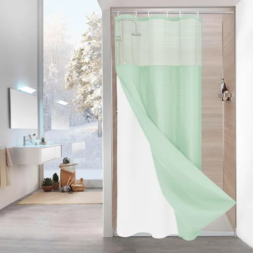 Miniatura 25 de MitoVilla Cortina de ducha pequeña beige de 36 x 72 pulgadas, juego de cortina de ducha de tela de punto gofre de tamaño medio estrecho con forro