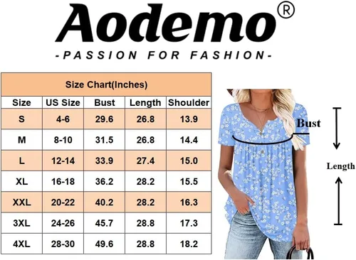 Miniatura 4 de Aodemo Blusa de verano Henley con cuello en V y botones para mujer, ajuste holgado, manga cortasin mangas