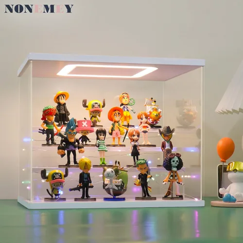 Miniatura 4 de NONEMEY Caja de exhibición de acrílico transparente con luz LED de 2/3/4/5/6 niveles Caja organizadora a prueba de polvo para coleccionables