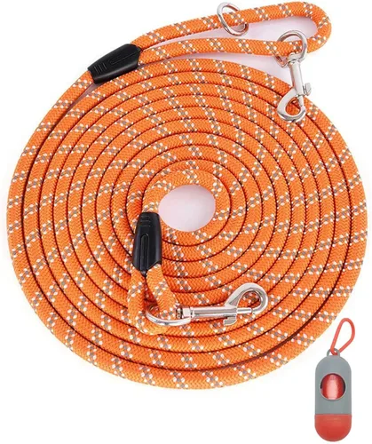 Miniatura 27 de Correa larga para entrenamiento de perros de 10 pies, 16 pies, 30 pies, 50 pies, 100 pies, cuerda de hilos reflectantes, correa resistente para Negro