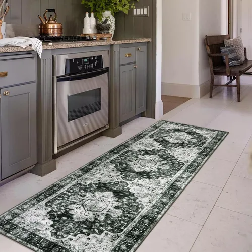 Miniatura 75 de Moynesa Alfombra de pasillo ultra fina lavable de 2 x 6 pies, antideslizante, resistente a las manchas, alfombra vintage que no desprende para Gris