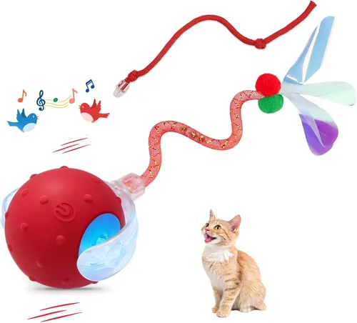 Miniatura 9 de Pelota de juguete motorizada inteligente interactiva para gatos, 2 colas y 2 velocidades, juguete de juego automático activado por movimiento