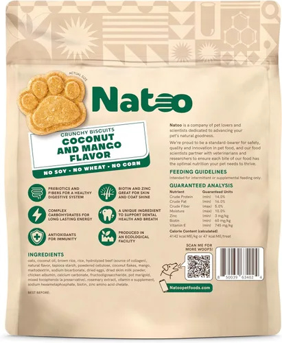 Miniatura 8 de NATOO Golosinas saludables para perros grandes, galletas crujientes sabor coco y mango, golosinas naturales para perros, ricas en Omega 6