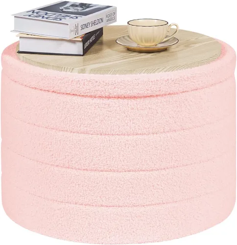 Miniatura 16 de PINPLUS Otomana de Almacenamiento Redonda Reposapiés Taburete con Bandeja de Terciopelo Sherpa Otomana de Almacenamiento Plegable, Reposapiés Boucle