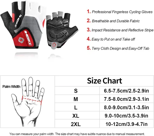 Miniatura 7 de Inbike - Guantes de ciclismo para hombre, 5 mm 0.19 pulgadas, almohadilla de gel absorbente de golpes, antideslizantes, transpirables