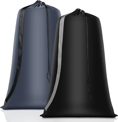 Bolsa de lavandería resistente, paquete de 2 bolsas de lavandería de nailon XL con correas, organizador grande de ropa sucia lavable con cierre de