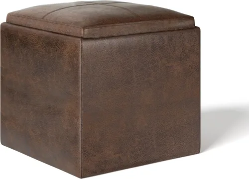 Miniatura 16 de SIMPLIHOME Rockwood - Otomana de almacenamiento en cubo con bandeja, otomana tapizada de cuero vegano de 17 pulgadas de ancho en marrón envejecido