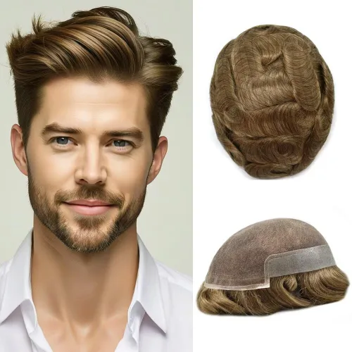 Miniatura 16 de FACE MIRACLE - Tupé frontal de encaje francés para hombres, sistema de reemplazo de cabello humano de encaje con pieza de pelo de poliuretano