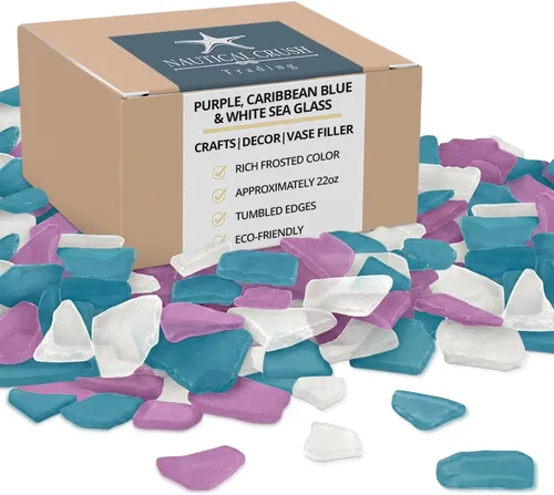 Miniatura 9 de Vidrio de mar para manualidades, 11 onzas, morado, azul caribeño y blanco, decoración de vidrio de mar pulido, vidrio de mar para manualidades