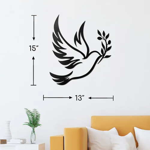 Miniatura 5 de Vivegate Dove of Peace - Arte de pared de metal con rama de olivo – ramas de olivo con contorno negro, decoración de pared de metal de paloma blanca
