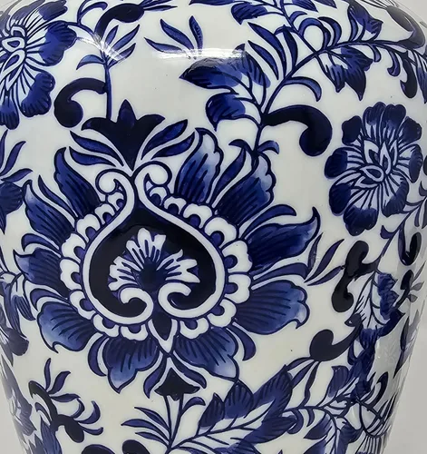 Miniatura 4 de Jarrón de jengibre con templo floral de porcelana azul y blanca de 12.5 pulgadas, estilo chino Qing (azul)
