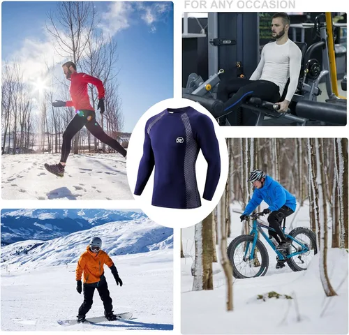 Miniatura 28 de MEETWEE Paquete de 4/5 camisas de compresión térmica para hombre, manga larga, forro polar, capa base, equipo de entrenamiento de invierno