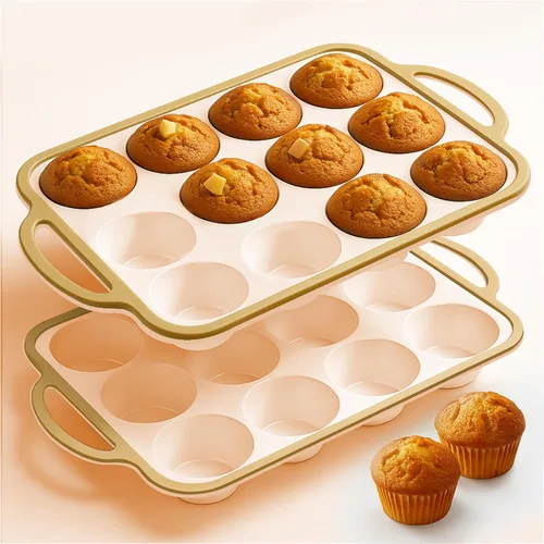 Miniatura 21 de Moldes de silicona para magdalenas para hornear 2 paquetes, 6.6 cm con marco reforzado de metal, molde antiadherente de tamaño regular para cupcakes