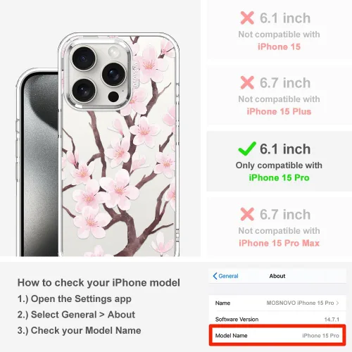 Miniatura 2 de MOSNOVO Funda para iPhone 15 Pro, [Buffertech protección contra caídas de grado militar de 6.6 pies] [Tecnología antidespegado] Diseño de funda