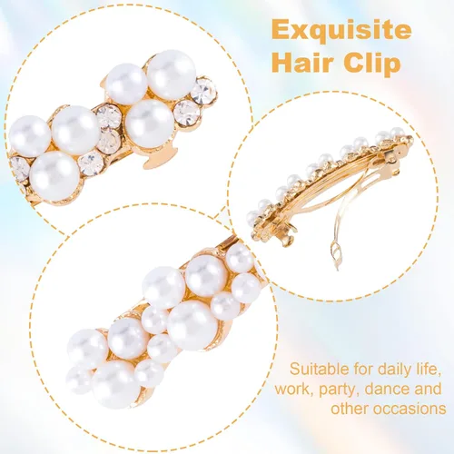 Miniatura 4 de OIIKI Pinzas para el cabello con diamantes de imitación de perlas, elegantes pasadores con alfileres para mujeres, niñas, novias, fiestas, bodas