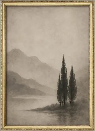 Miniatura 236 de MUDECOR Lienzo enmarcado prémium para pared, pinos nevados en bosque de invierno, ilustraciones modernas, arte contemporáneo, escénico, divertido
