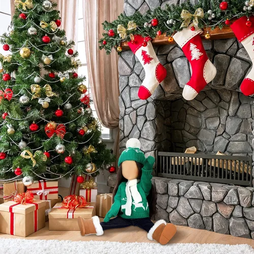 Miniatura 7 de Bencailor 6 Piezas Ropa y Accesorios de Muñeca de 18 Pulgadas de Navidad Conjunto de Atuendos Navideños Suéteres Pantalones Sombreros Zapatos