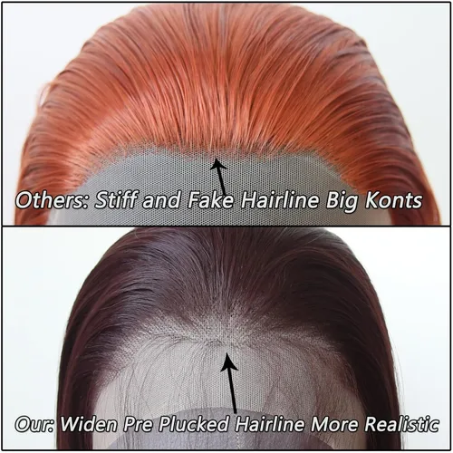 Miniatura 3 de 99J Peluca larga y lisa 99J color borgoña sintética con encaje frontal, predesfilada con línea de cabello natural para mujeres de moda, cabello