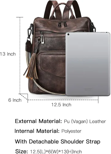 Miniatura 6 de OPAGE Mochila Bolso para Mujeres de Cuero Diseñador de Moda Mochila Bolso Mochila de Viaje Bolsas de Hombro para Damas con Muñequera, Mochilas