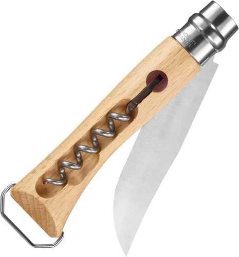 Miniatura 10 de Opinel Sacacorchos de acero inoxidable No. 10, cuchillo plegable para vino y queso, sacacorchos integrado + abridor de botellas, mango de madera