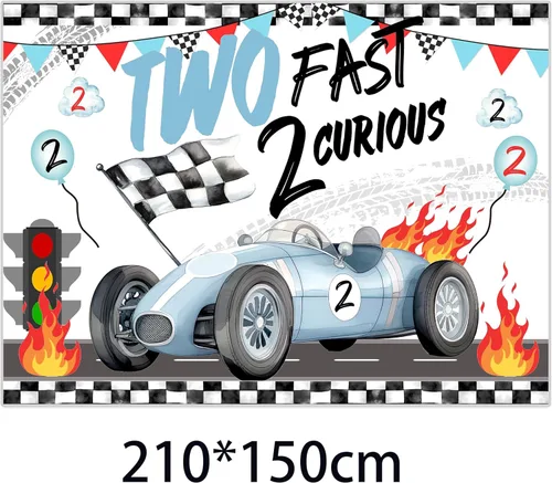 Miniatura 4 de Dos decoraciones de cumpleaños rápidas, fondo de fotos de auto de carreras para niños, decoración de segundo cumpleaños para niños, auto rojo, fondo