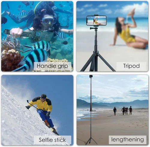 Miniatura 4 de Trípode de aluminio extensible para selfie stick de 28 pulgadas para GoPro Hero 13 12 11 10 9 8 7 6 5 Max Fusion/DJI, soporte de trípode 3 en 1