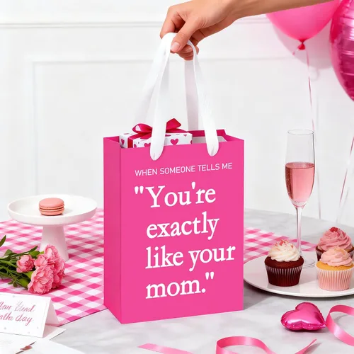 Miniatura 6 de WRAPAHOLIC Bolsa de regalo grande para el día de la madre de 13 pulgadas con papel de seda, color rosa intenso con texto en inglés "You're Exactly
