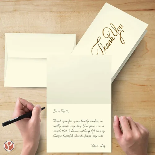 Miniatura 2 de Tarjetas de felicitación de color crema de agradecimiento en relieve de lámina dorada, ideal para vacaciones, baby showers, cumpleaños, bodas